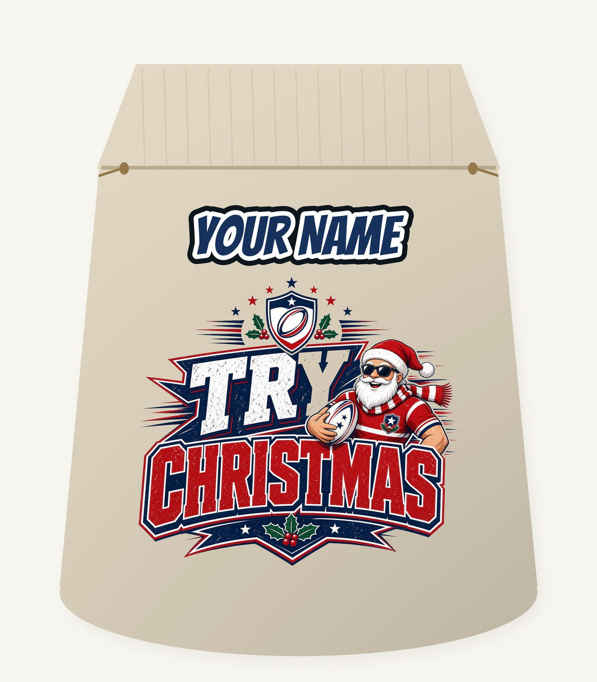 Try Christmas Rugby Santa Personalised Santa Sack