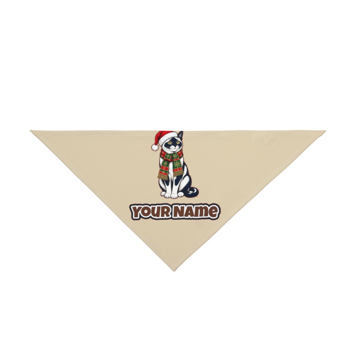 Tuxedo Cat in Santa Hat personalised Christmas pet bandana in beige, tie-on style