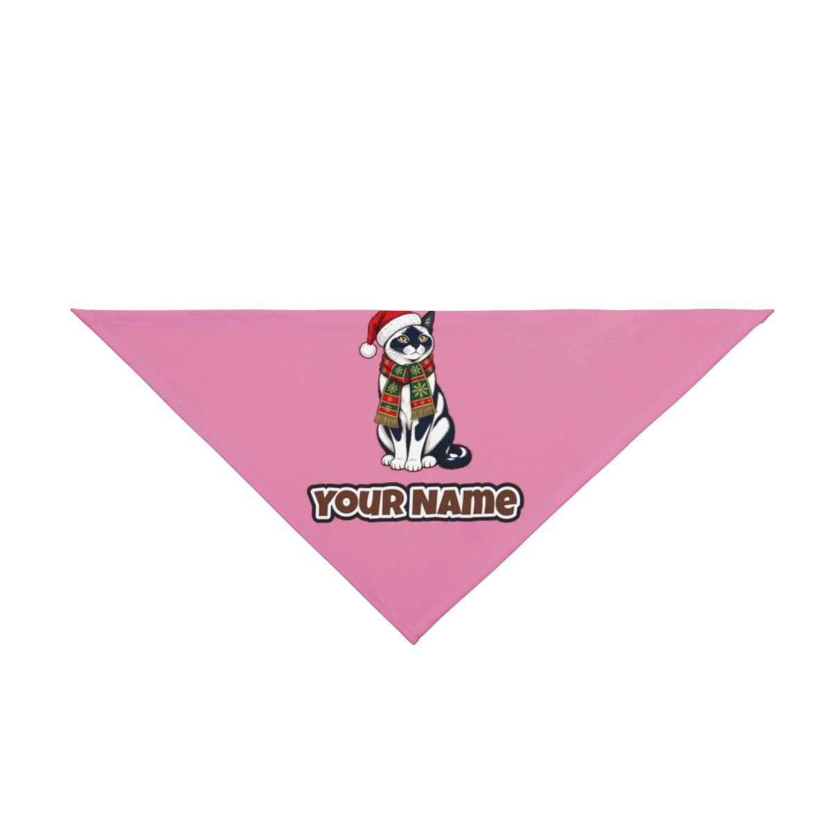 Tuxedo Cat in Santa Hat personalised Christmas pet bandana in pink, tie-on style