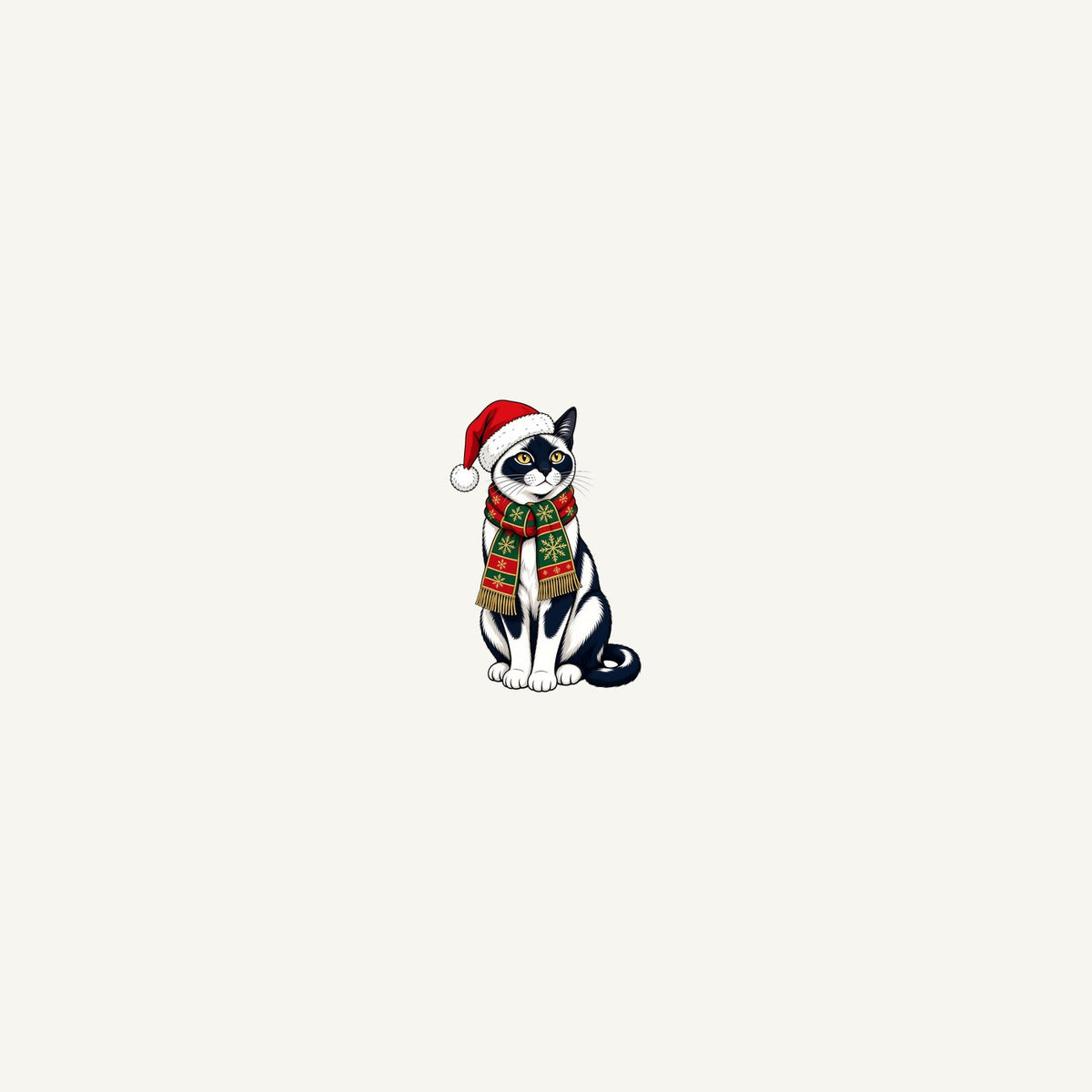Tuxedo Cat in Santa Hat Personalised Beach Towel