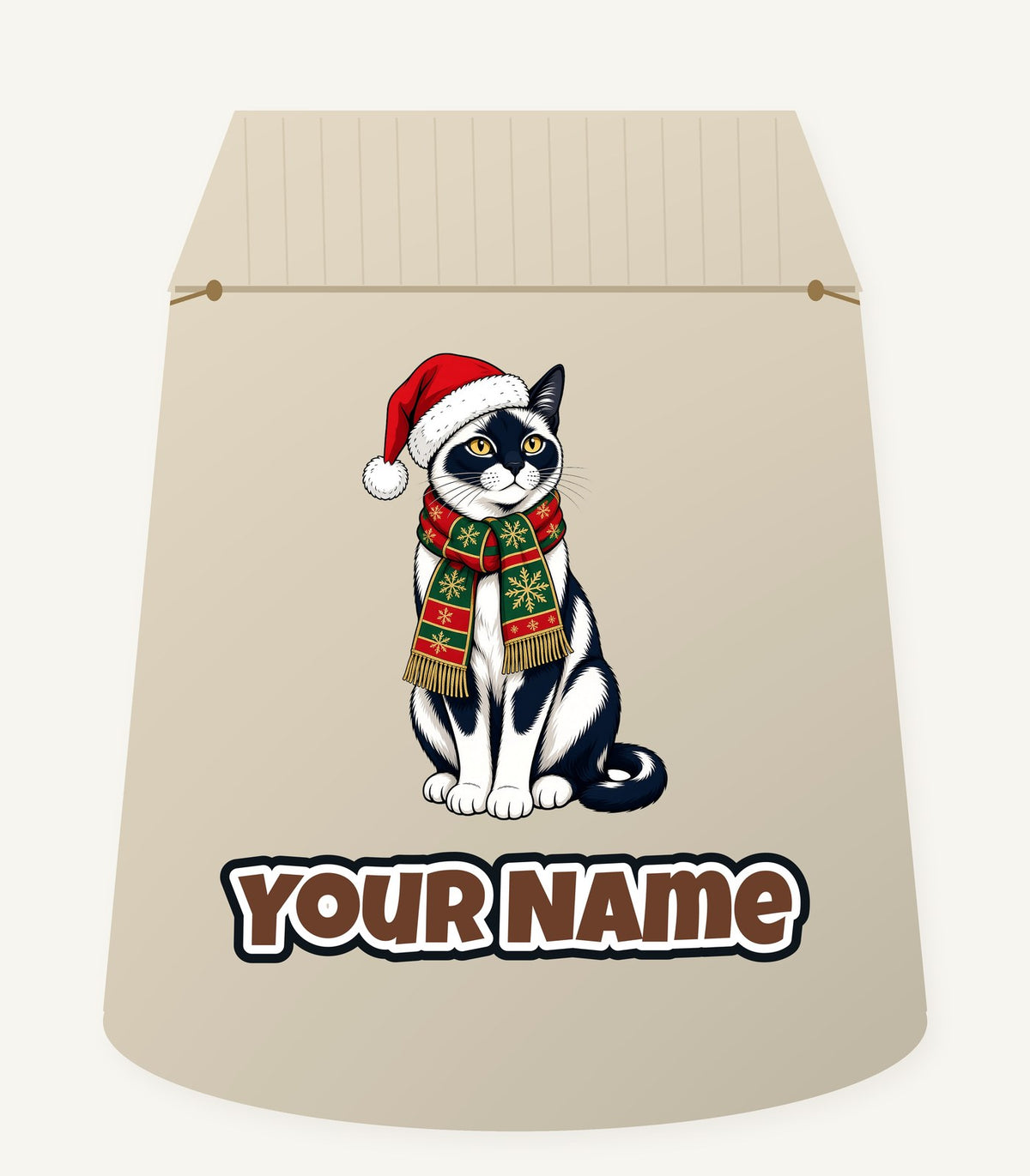 Tuxedo Cat in Santa Hat Personalised Santa Sack