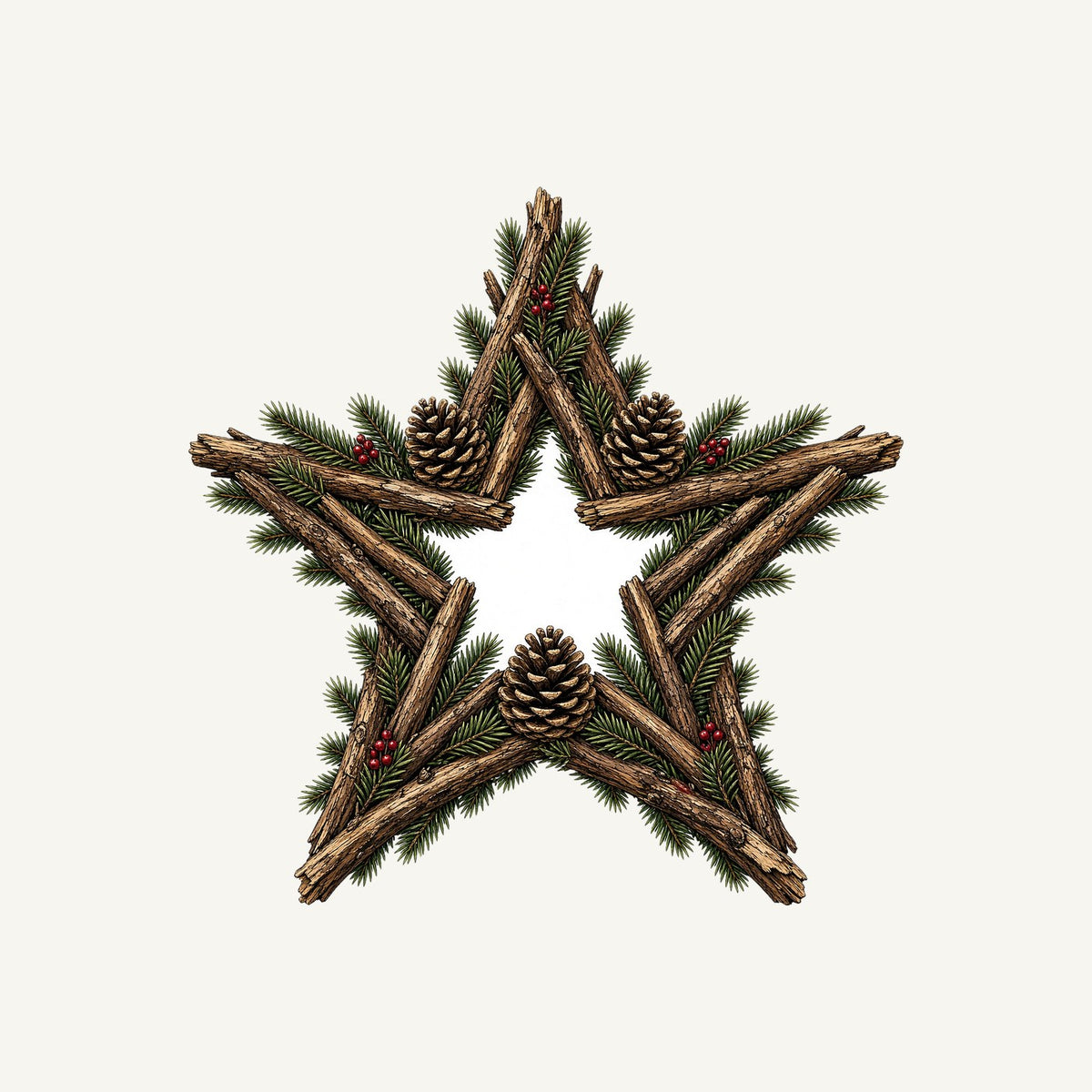 Twig Star With Pinecones Personalised Kids Tee and Baby Bodysuit