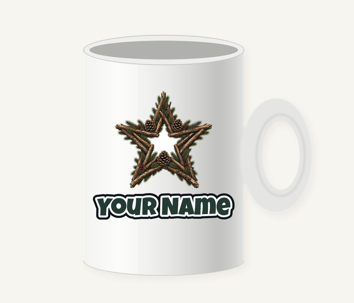 Twig Star With Pinecones Personalised Christmas Mug