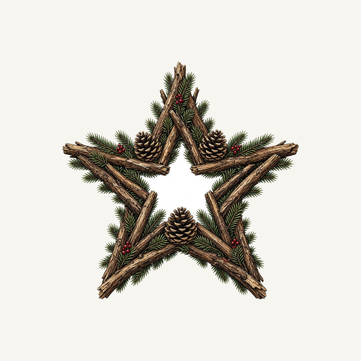 Twig Star With Pinecones Christmas artwork, the design printed on the personalised stocking