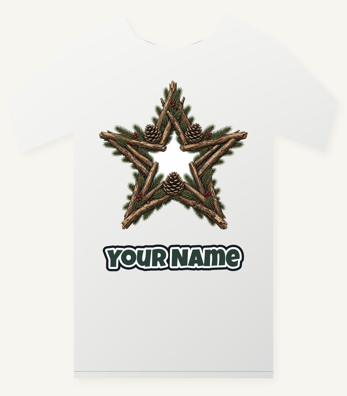 Twig Star With Pinecones Personalised Christmas T-Shirt and Hoodie