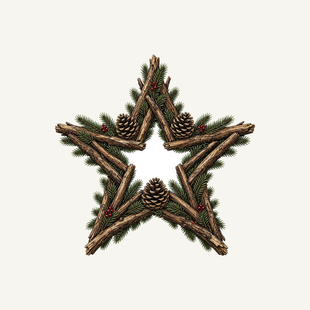 Twig Star With Pinecones Personalised Christmas T-Shirt and Hoodie