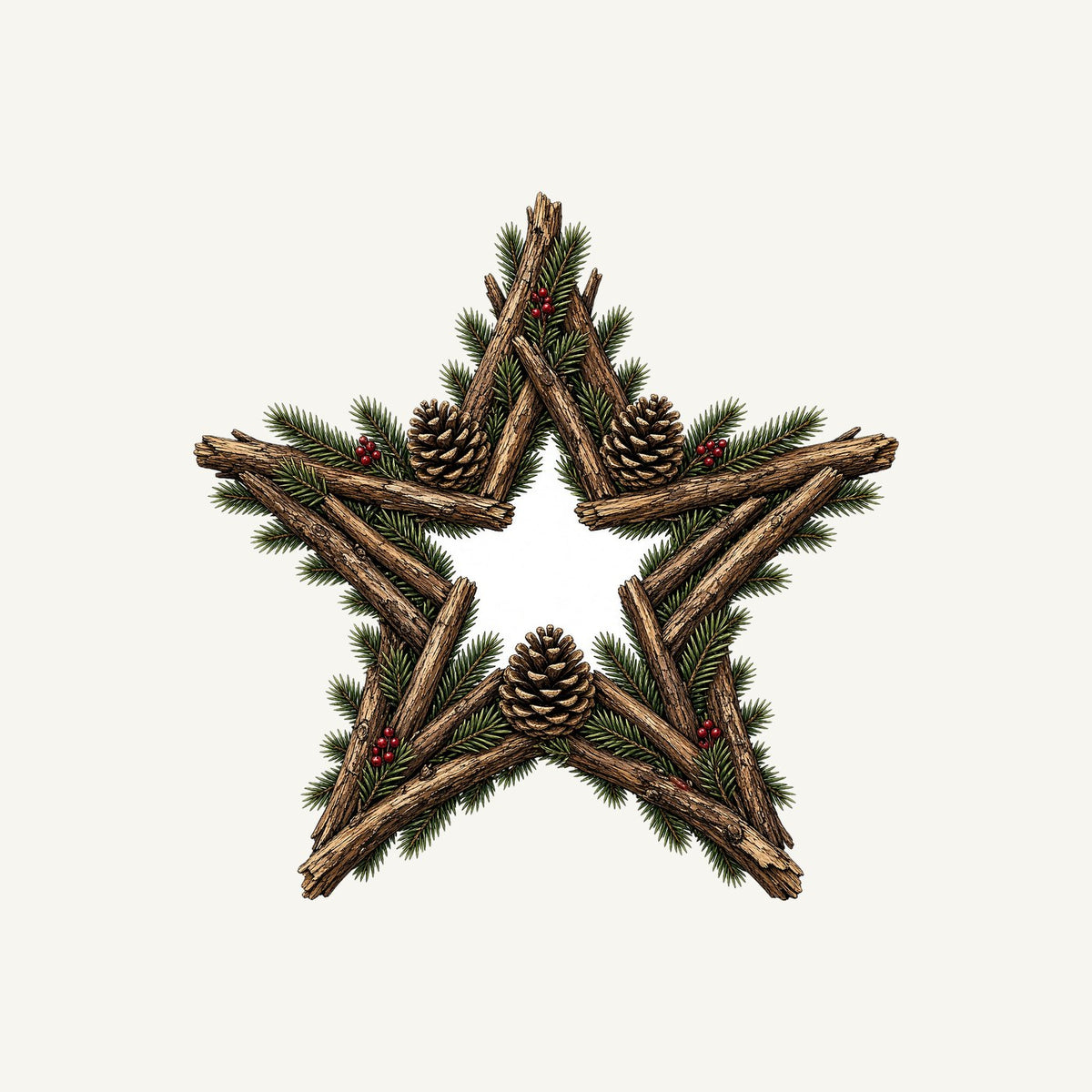 Twig Star With Pinecones Personalised Christmas T-Shirt and Hoodie