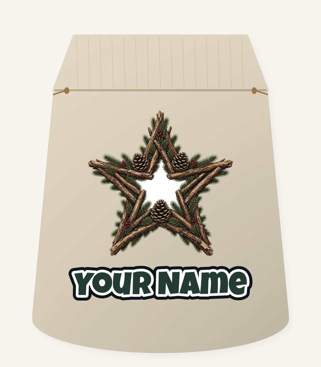Twig Star With Pinecones Personalised Santa Sack