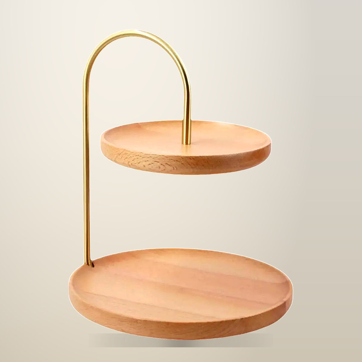 Aimall Two-Tier Wooden Candy Tray, Light Brown, on a plain cream background