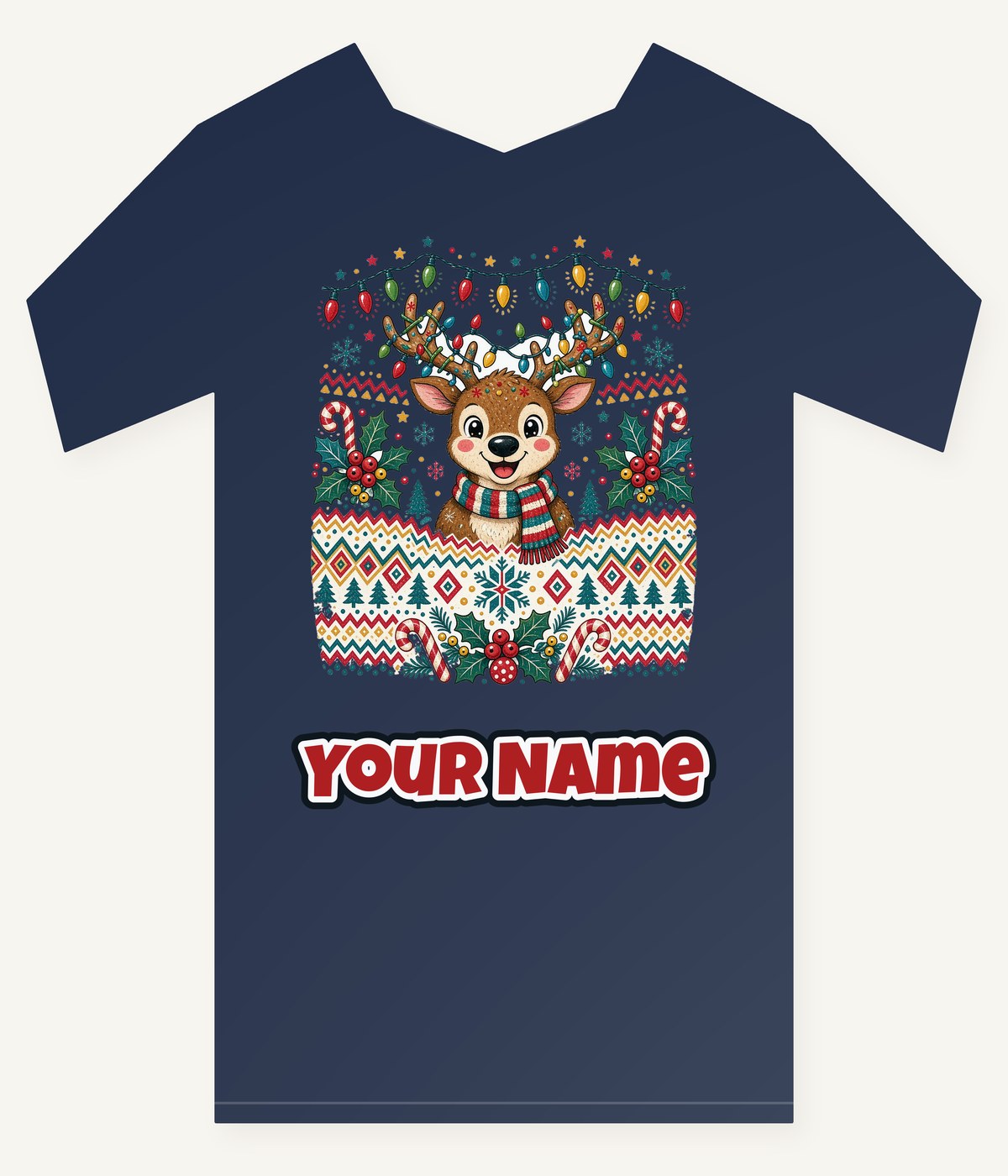 Ugly Christmas Jumper Reindeer Personalised Kids Tee and Baby Bodysuit