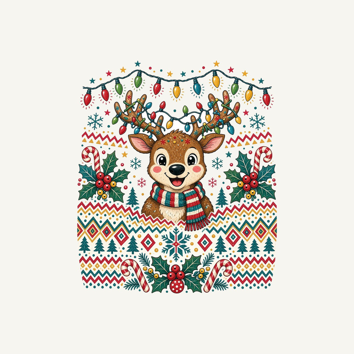 Ugly Christmas Jumper Reindeer Personalised Kids Tee and Baby Bodysuit