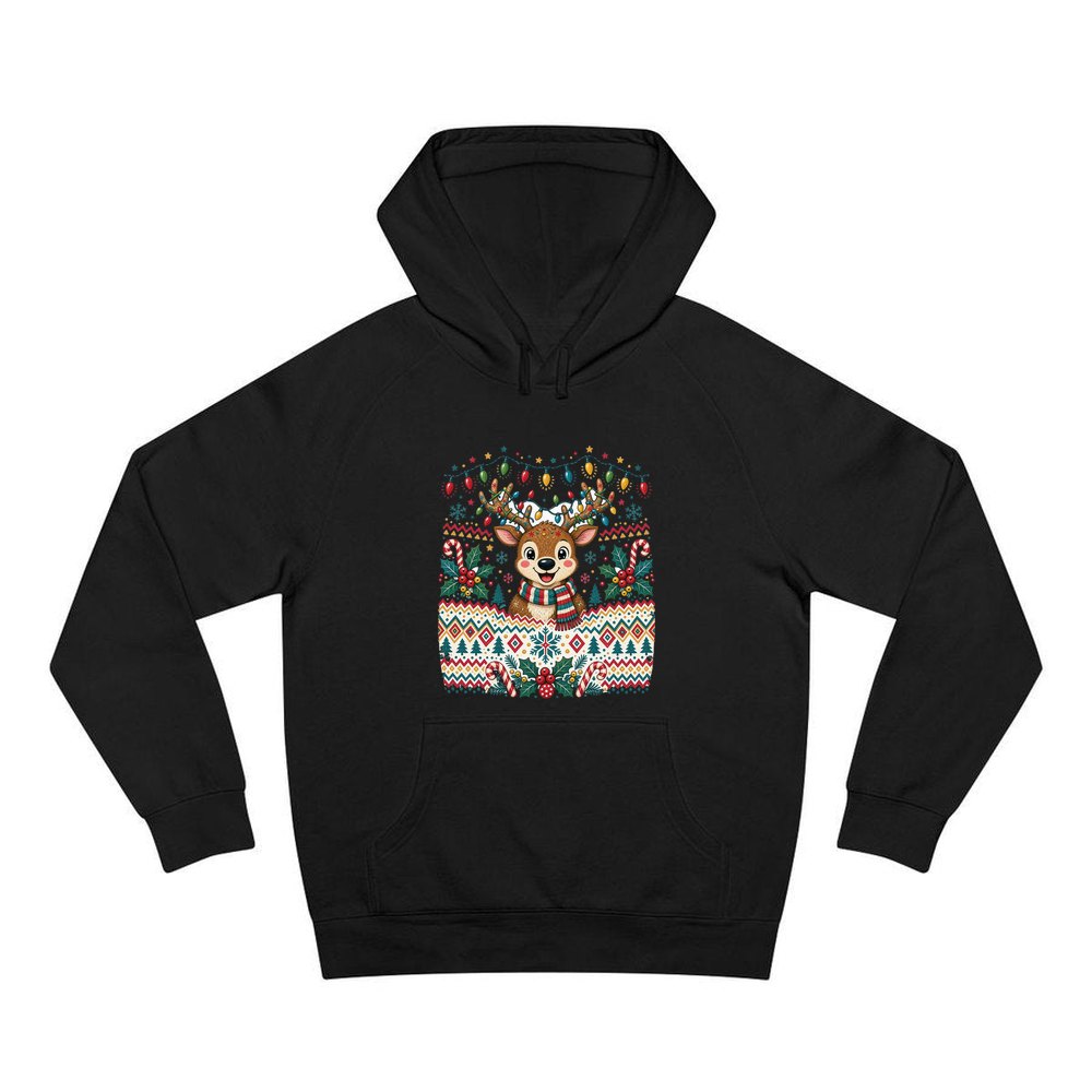 Ugly Christmas Jumper Reindeer personalised Christmas hoodie in black