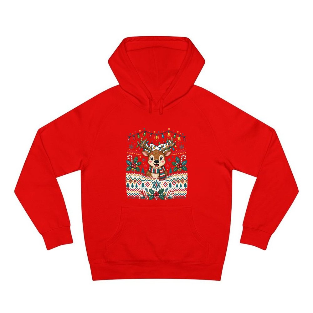 Ugly Christmas Jumper Reindeer personalised Christmas hoodie in red
