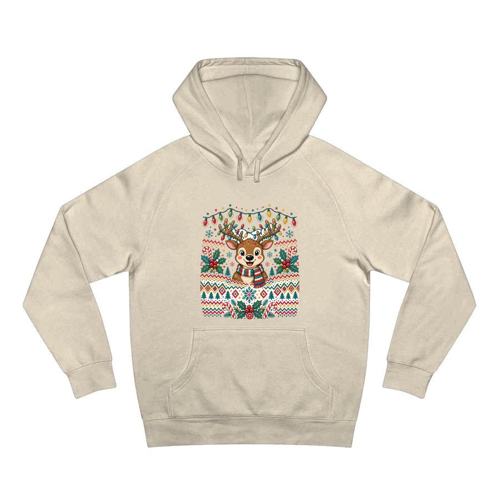 Ugly Christmas Jumper Reindeer personalised Christmas hoodie in sand