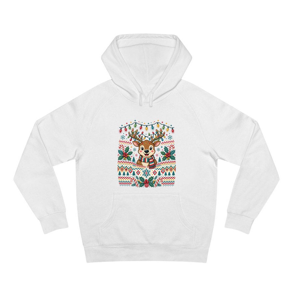 Ugly Christmas Jumper Reindeer personalised Christmas hoodie in white