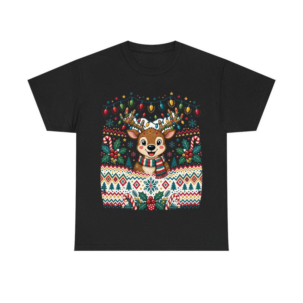 Ugly Christmas Jumper Reindeer personalised Christmas T-shirt in black