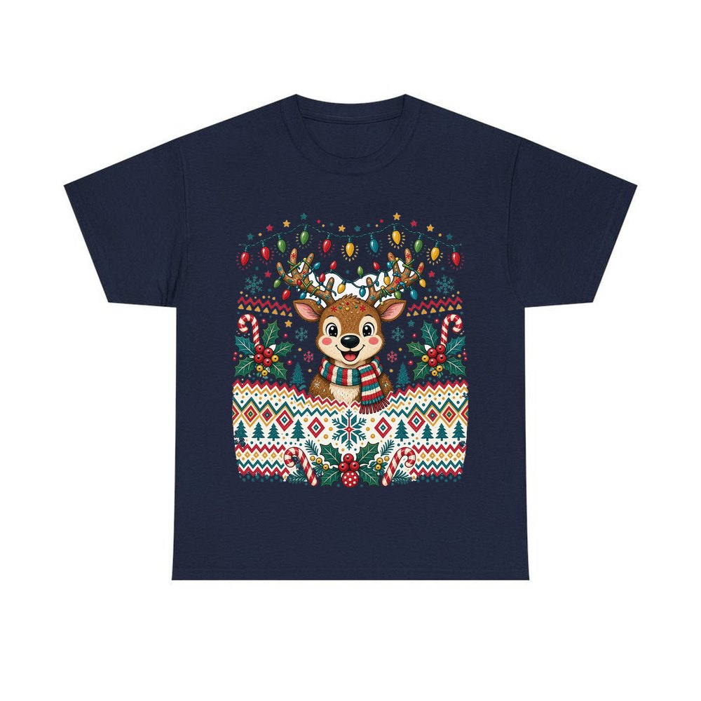 Ugly Christmas Jumper Reindeer personalised Christmas T-shirt in navy