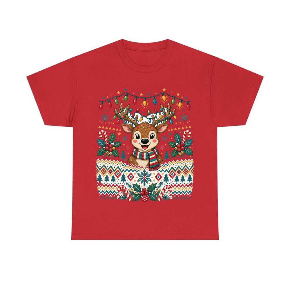 Ugly Christmas Jumper Reindeer personalised Christmas T-shirt in red