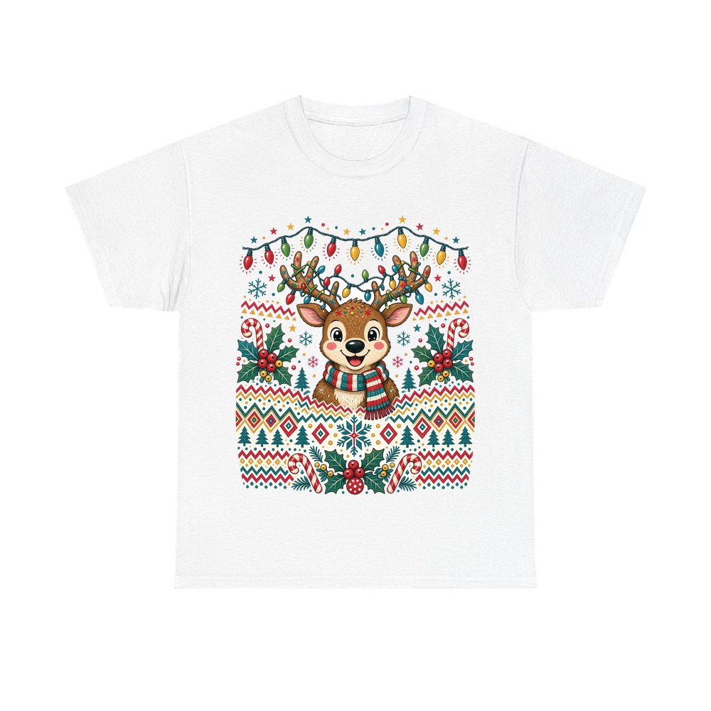 Ugly Christmas Jumper Reindeer personalised Christmas T-shirt in white