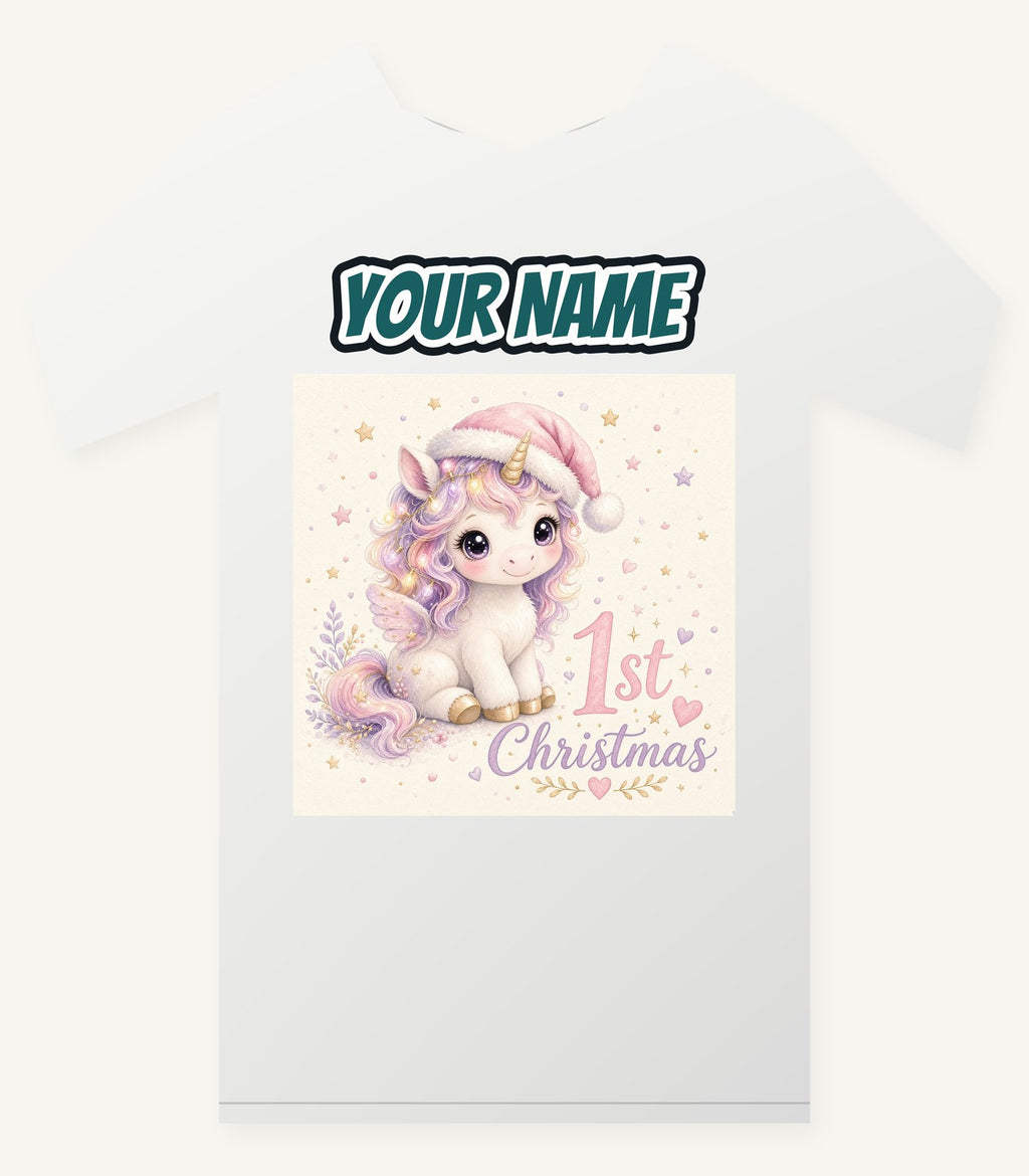 Unicorn First Christmas Personalised Christmas T-Shirt and Hoodie