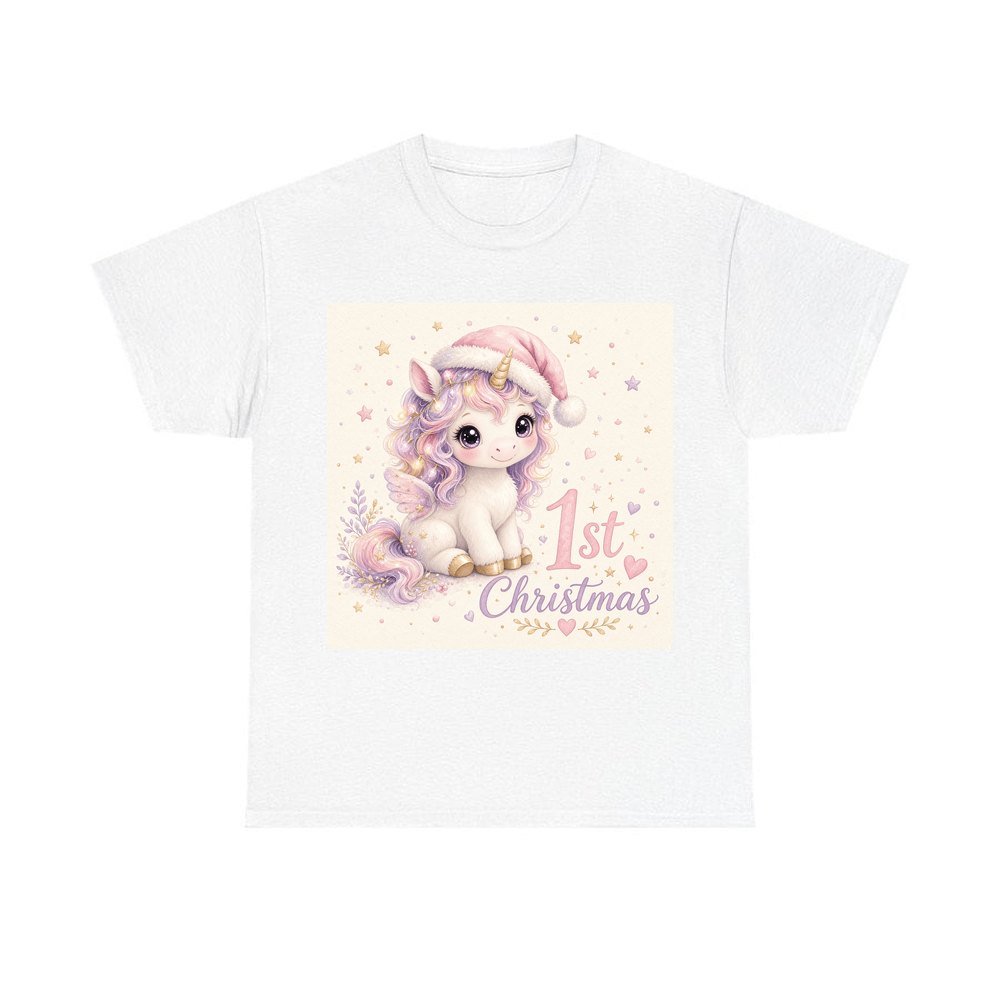 Unicorn First Christmas personalised Christmas T-shirt in white