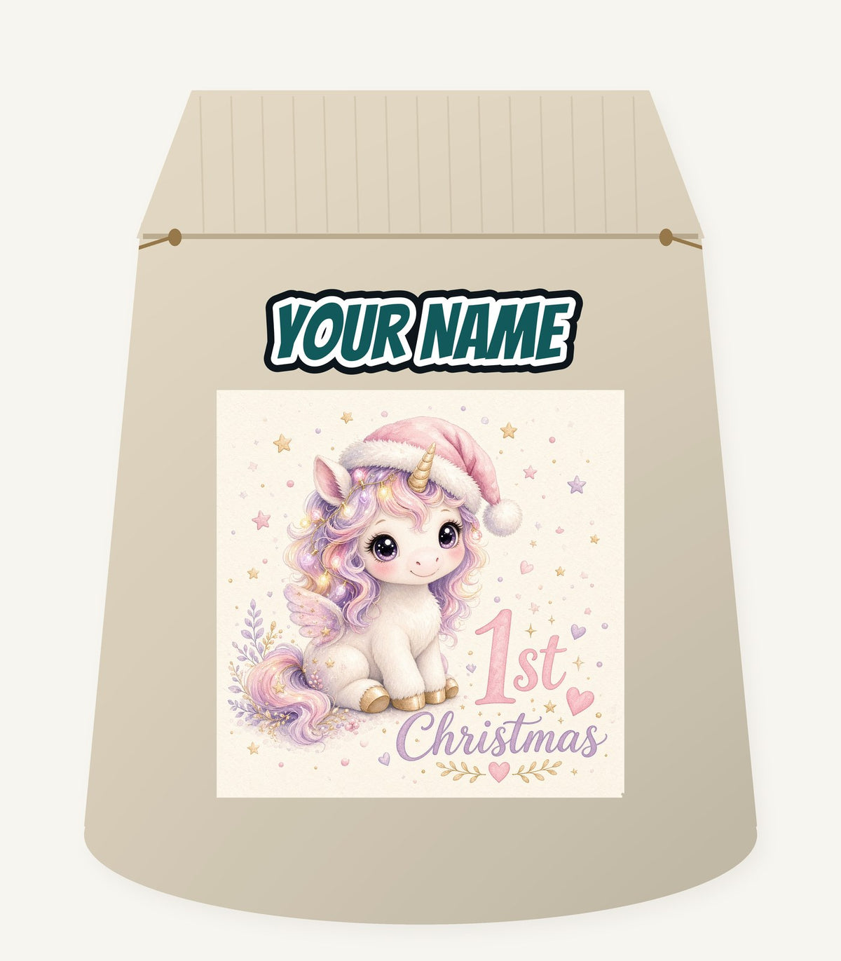 Unicorn First Christmas Personalised Santa Sack