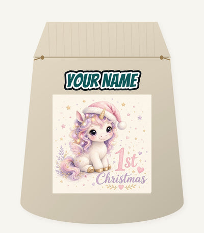 Unicorn First Christmas Personalised Santa Sack