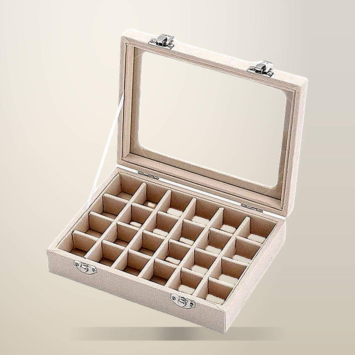 Velvet Jewellery Box, 24 Grids, 20 x 15 cm, on a plain cream background