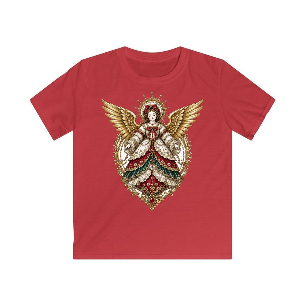 Victorian Angel Ornament personalised kids Christmas tee in red