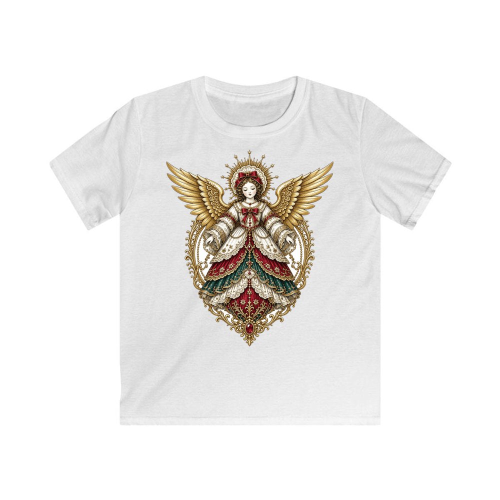 Victorian Angel Ornament personalised kids Christmas tee in white