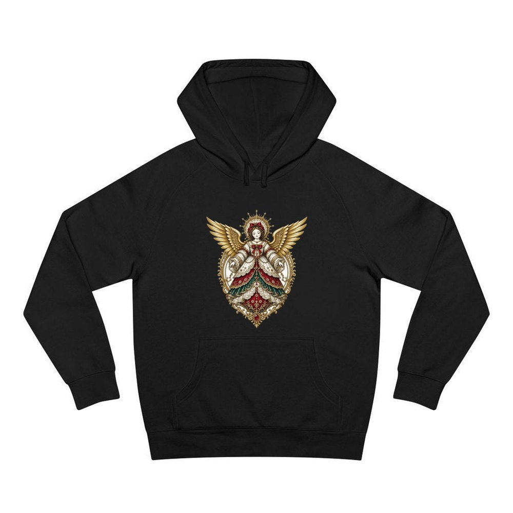 Victorian Angel Ornament personalised Christmas hoodie in black