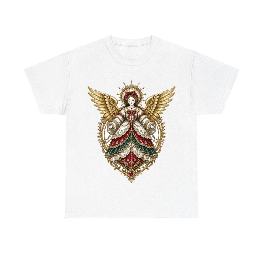 Victorian Angel Ornament personalised Christmas T-shirt in white