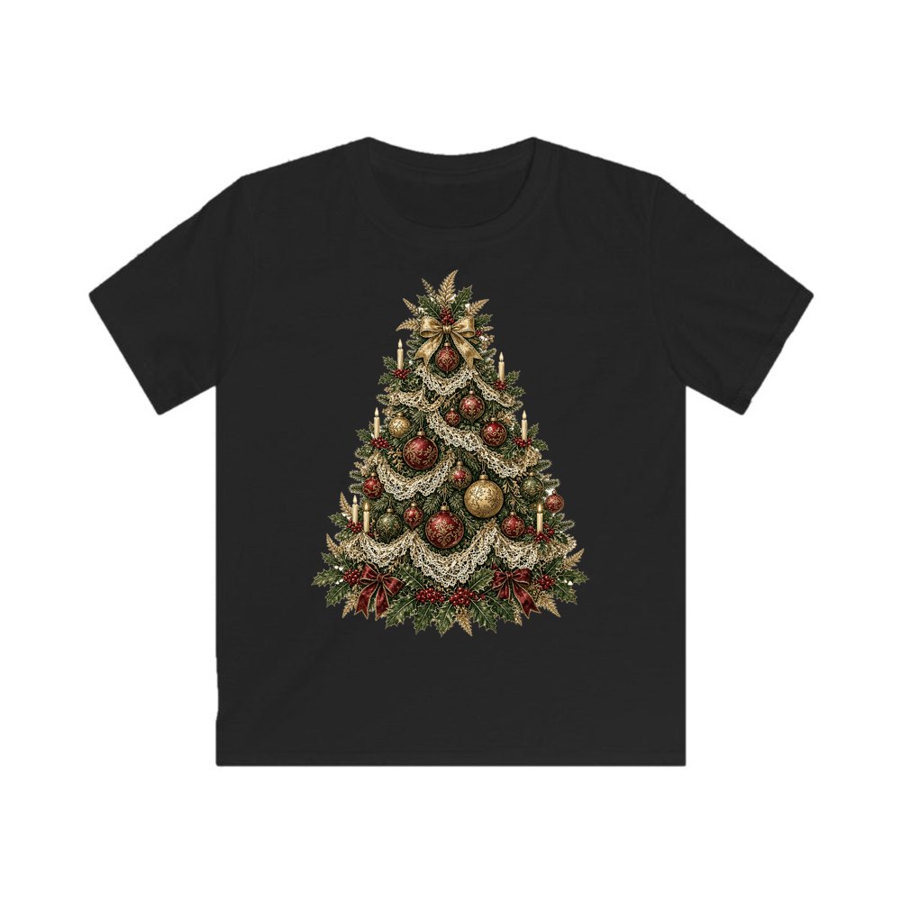 Victorian Christmas Tree personalised kids Christmas tee in black