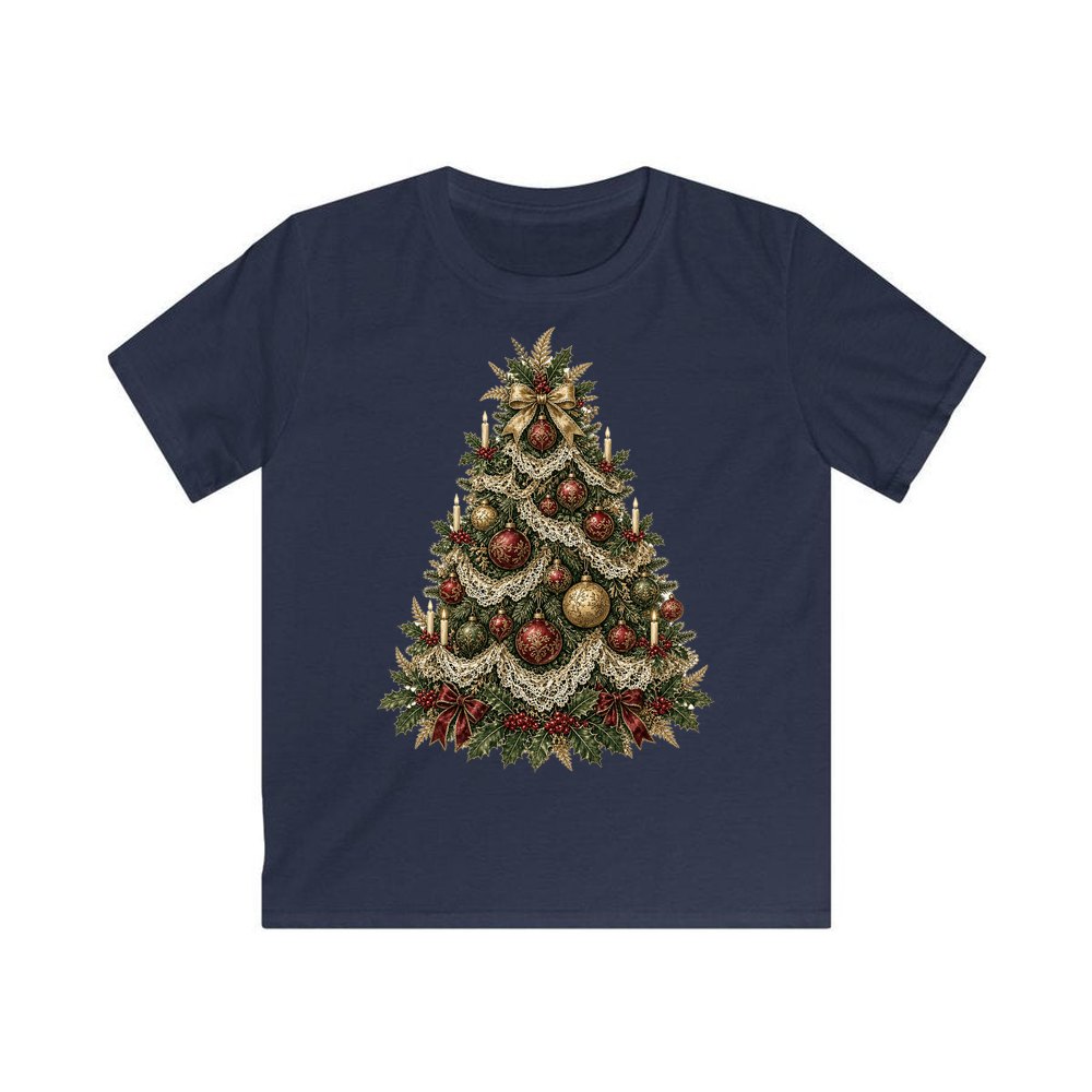 Victorian Christmas Tree personalised kids Christmas tee in navy