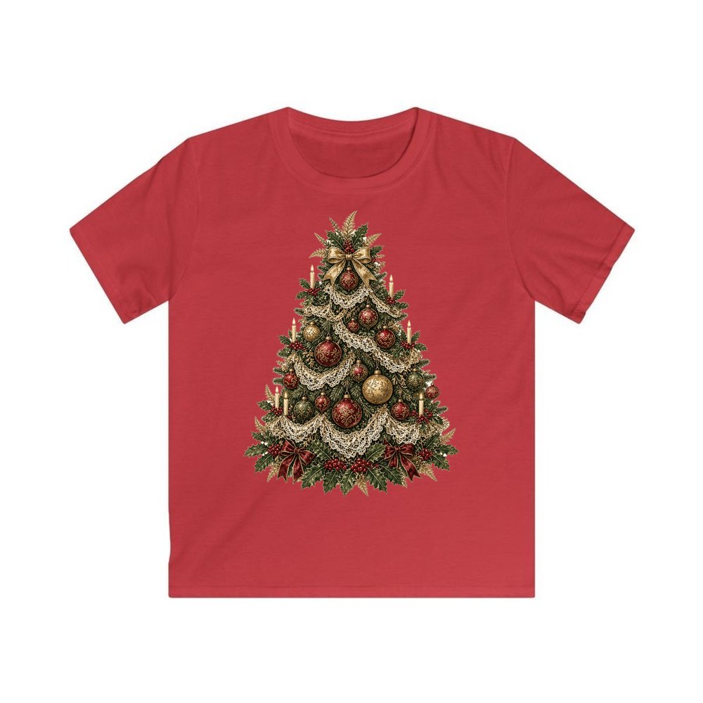 Victorian Christmas Tree personalised kids Christmas tee in red