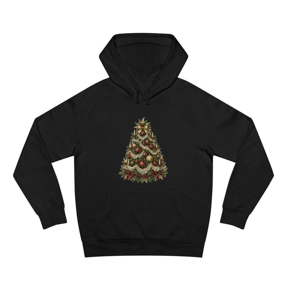 Victorian Christmas Tree personalised Christmas hoodie in black