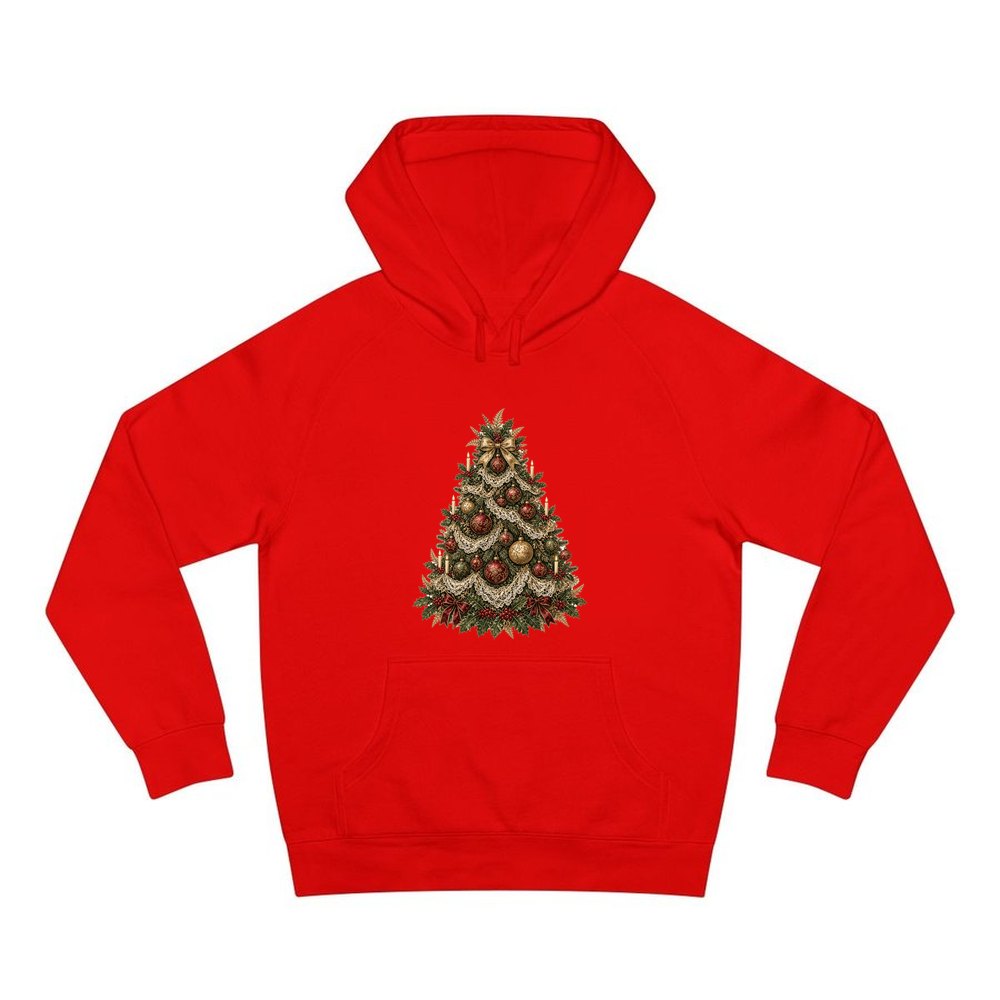 Victorian Christmas Tree personalised Christmas hoodie in red