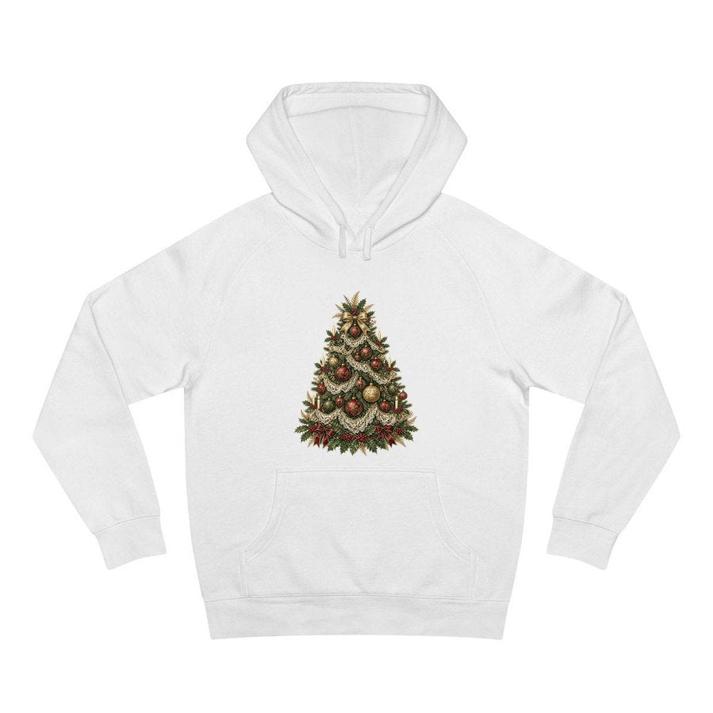 Victorian Christmas Tree personalised Christmas hoodie in white