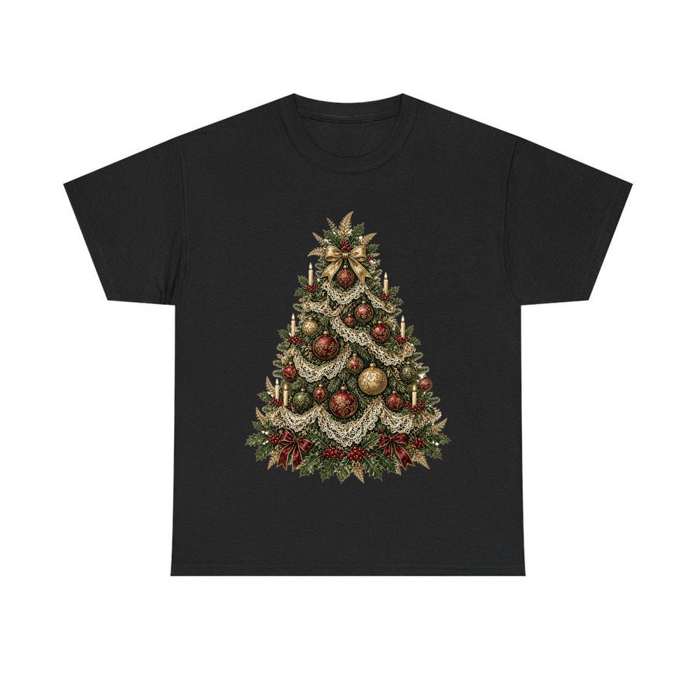 Victorian Christmas Tree personalised Christmas T-shirt in black