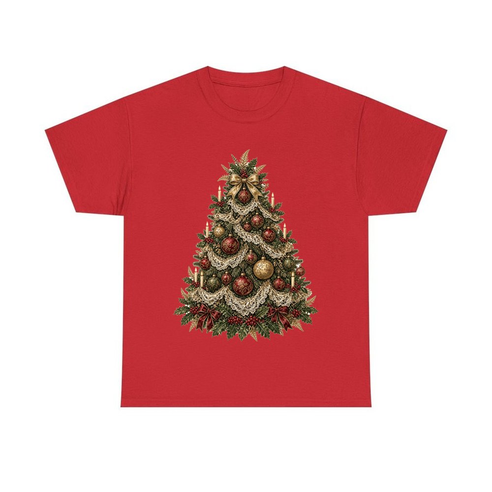 Victorian Christmas Tree personalised Christmas T-shirt in red