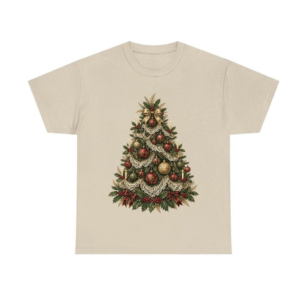 Victorian Christmas Tree personalised Christmas T-shirt in sand