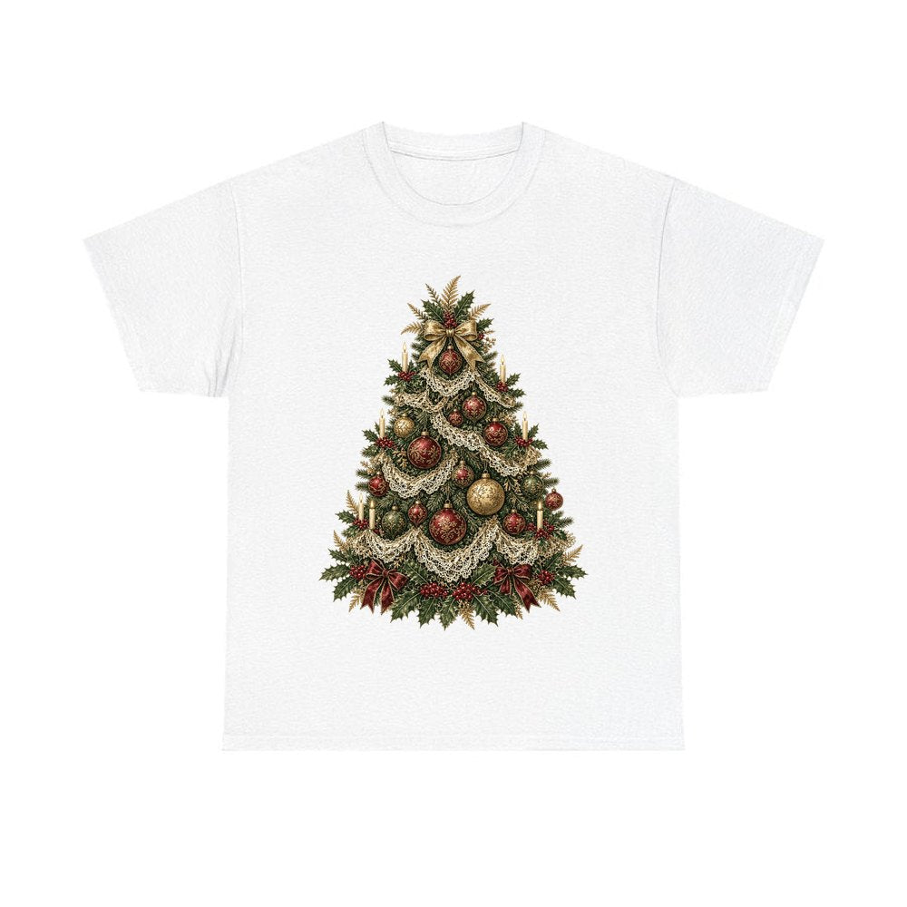 Victorian Christmas Tree design on a white tee