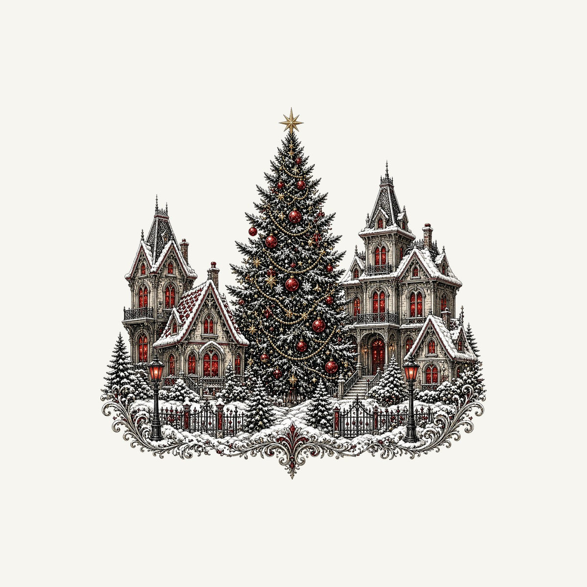 Victorian Christmas Village Personalised Kids Tee and Baby Bodysuit