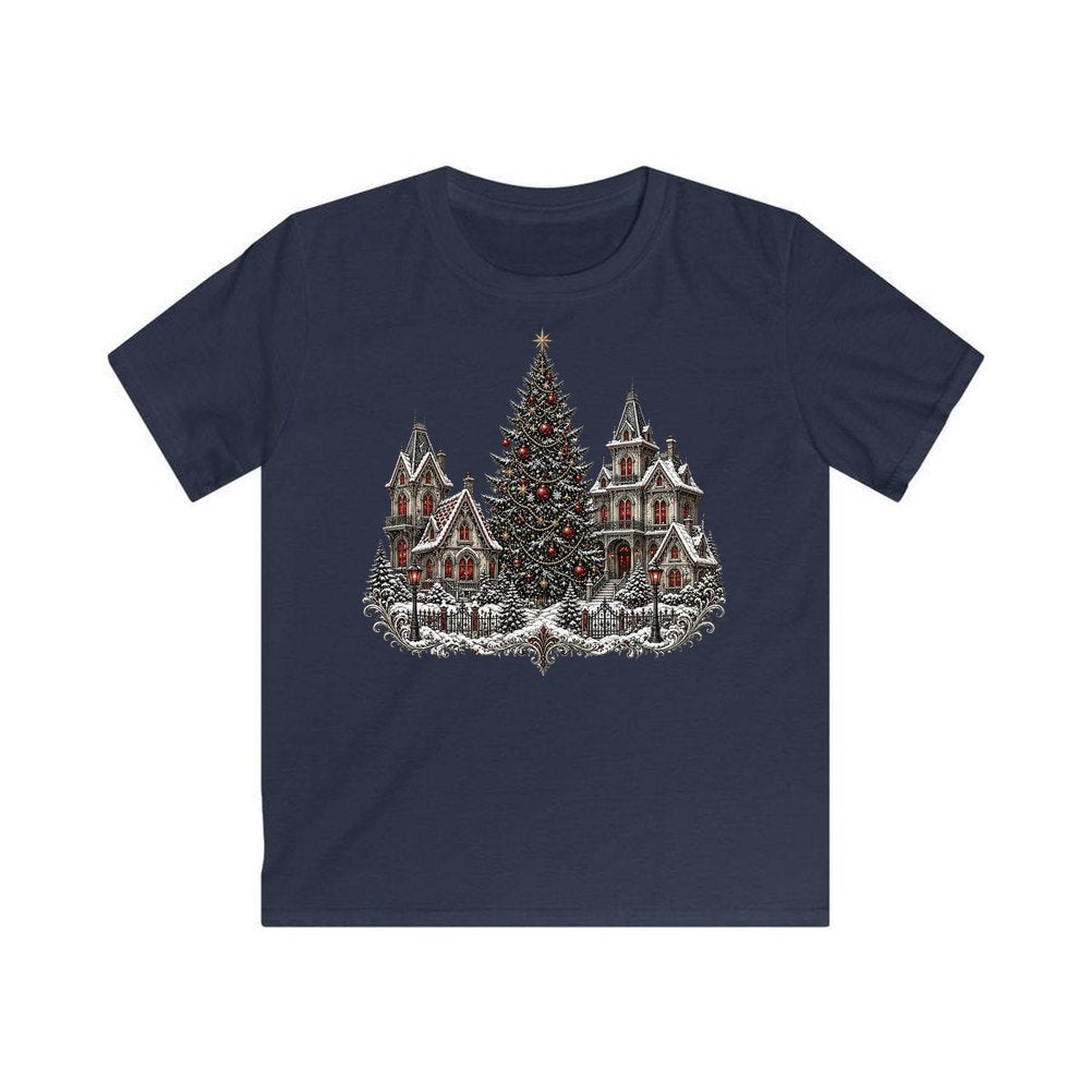 Victorian Christmas Village personalised kids Christmas tee in navy