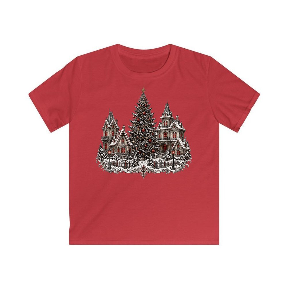 Victorian Christmas Village personalised kids Christmas tee in red