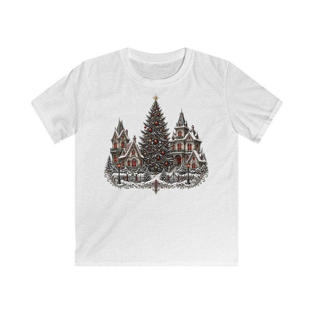 Victorian Christmas Village personalised kids Christmas tee in white