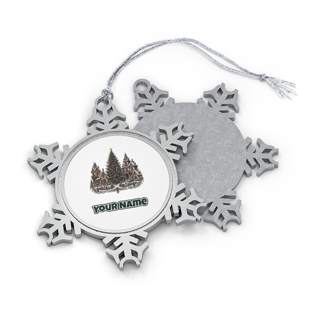 Victorian Christmas Village Personalised Pewter Christmas Ornament