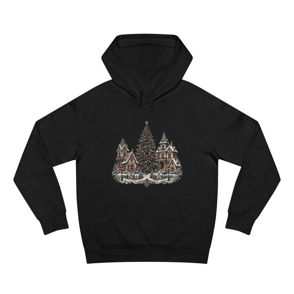 Victorian Christmas Village personalised Christmas hoodie in black