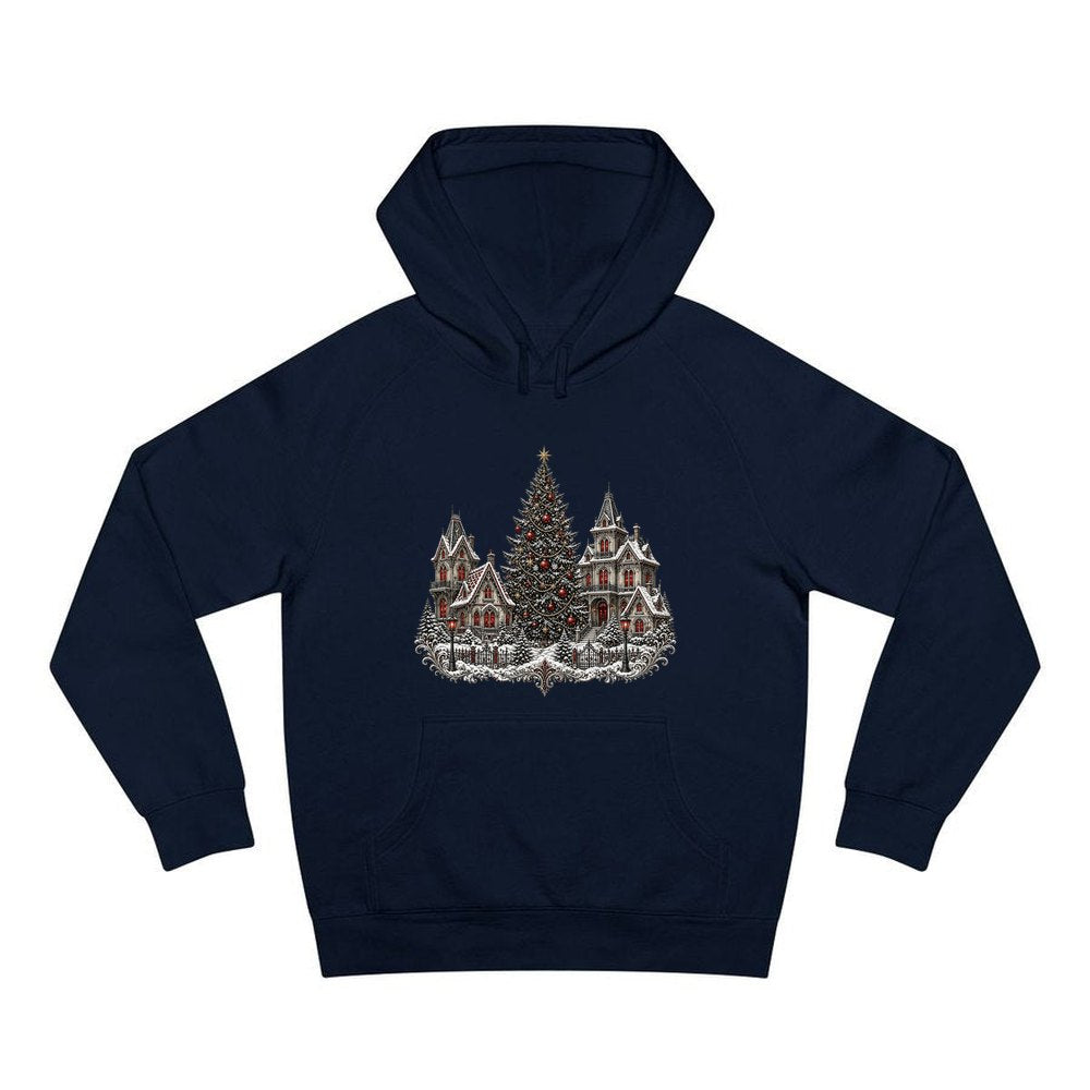 Victorian Christmas Village personalised Christmas hoodie in navy