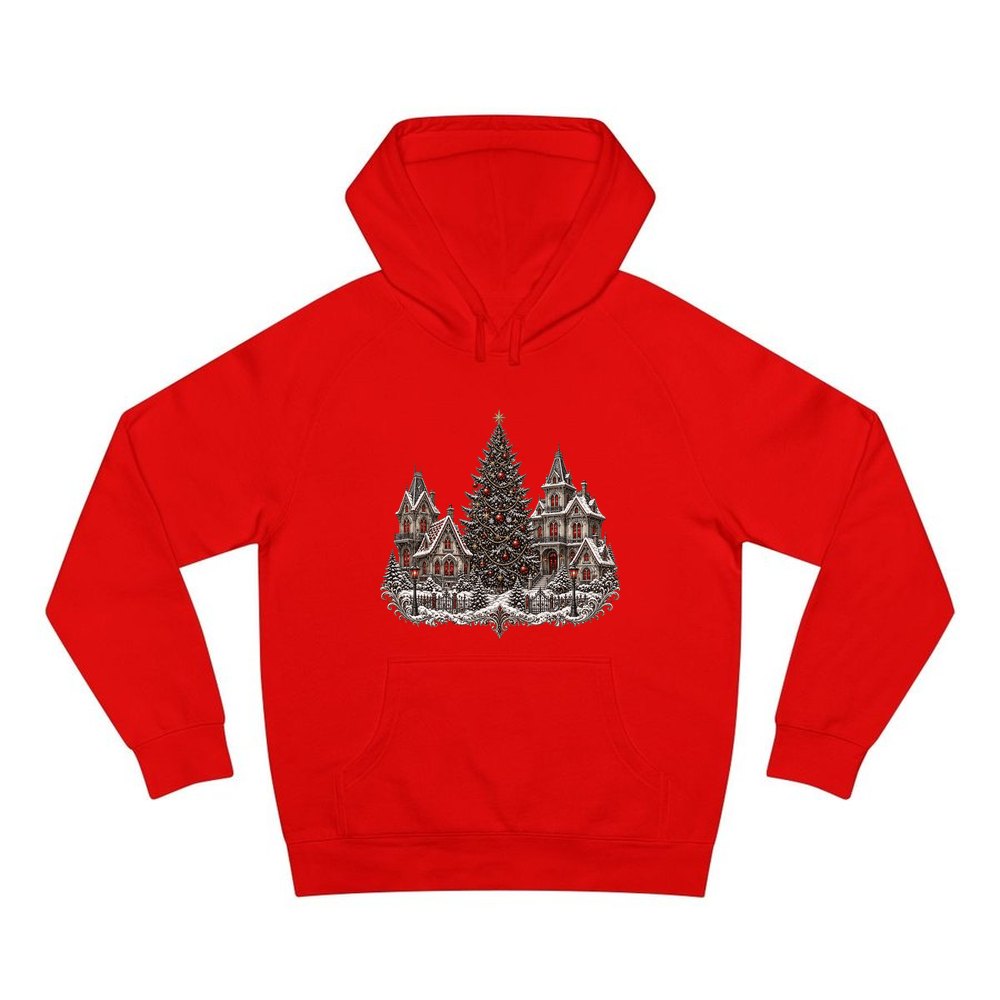 Victorian Christmas Village personalised Christmas hoodie in red